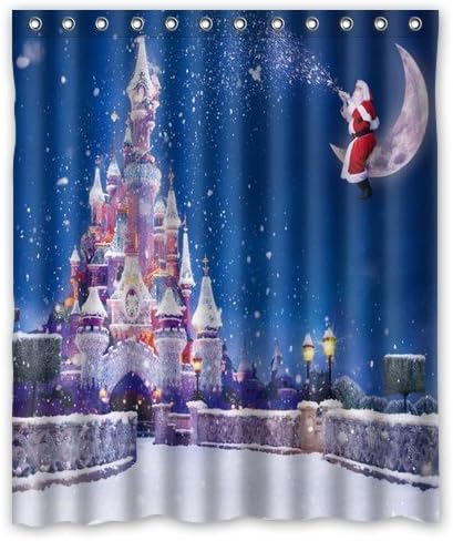 Disney Castle Design Christmas Gift Design of Waterproof Bathroom Fabric Shower Curtain with 12hooks 60"x72"