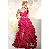 Terani Couture Junior Girls Size 2-16 Fuchsia Leaf Motif Formal Gown