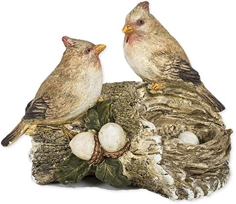 Cardinal Birds with Egg Nest 6 x 5 inch Resin Stone Garden Figurine Decoration