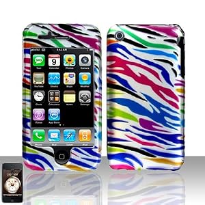 Pink Green Blue Red Rainbow Zebra Design Snap on Hard Cover Protector Faceplate Skin Case for At&t Apple Iphone 3g 3gs