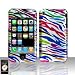 Pink Green Blue Red Rainbow Zebra Design Rubberized Leather Touch Snap on Hard Cover Protector Faceplate Skin Case for At&t Apple Iphone 3g 3gs
