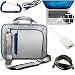 Grey / Blue Apple MacBook Pro 15.4 Inch Laptop Shoulder Strap Carrying Case Bag, Keyboard Silicone Skin Cover, Mini DisplayPort Male to HDMI Female Adapter, HDMI Male to Male 6 Feet Extension Cable, 3.5mm to 3.5mm Auxilliary Stereo Cable, and a Free Carabiner Key Chain