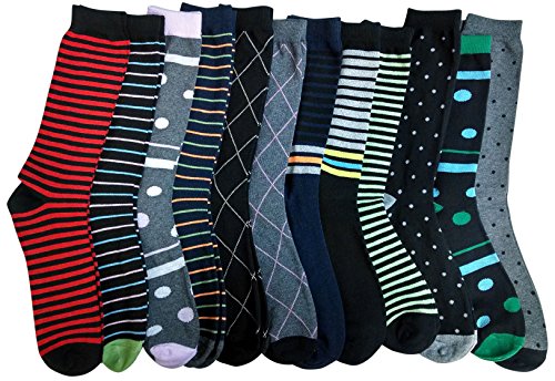 12 pairs of excell mens fashion designer dress socks, c…