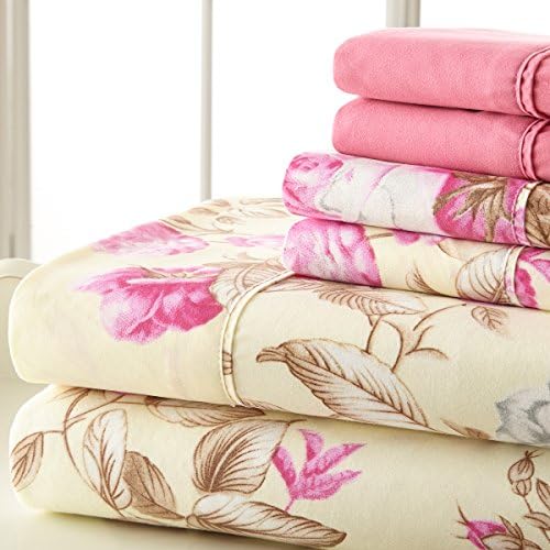 6pc Palazzo Home Sheet Set Microfiber Deep Pocket Wrinkle-Free Pink Floral