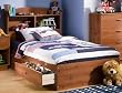 Logik Collection Twin Size Mate's Bed with Bookcase Headboard in Sunny Pine Finish By South Shore Furniture
