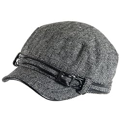 New Herringbone Tweed Military Cadet Cap Hat Black - Small / Medium