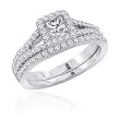 14K White Gold 1 ct. Diamond Bridal Engagement Set with Princess Cut Center Diamond