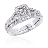 14K White Gold 1 ct. Diamond Bridal Engagement Set with Princess Cut Center Diamond