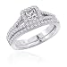 14K White Gold 1 ct. Diamond Bridal Engagement Set with Princess Cut Center Diamond