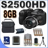 Fujifilm FinePix S2500HD 12MP Digital Camera with 18x Optical Dual Image Stabilized Zoom BigVALUEInc Accessory Saver 8GB NiMH Bundle