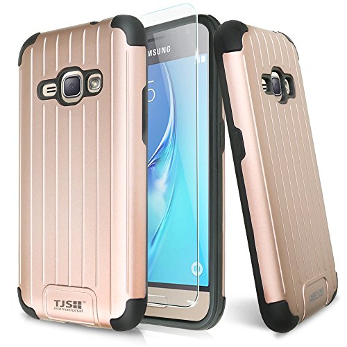 Galaxy J7 (2015) Case, Galaxy J700 Case, With TJS Tempered Glass Screen Protector, Slim Rugged Duo Hybrid Shockproof Armor Drop Protection Case For Samsung Galaxy J7/J700 (Rose Gold)