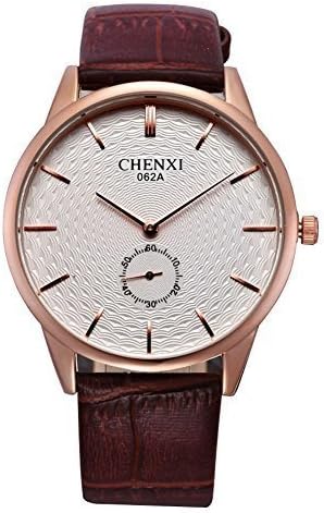 Fq-004 Classic Rose Golden Case Ultrathin Brown Leather Strap Mens Wrist Watches For Man White