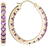 14k Yellow Gold Amethyst Hoop Earrings
