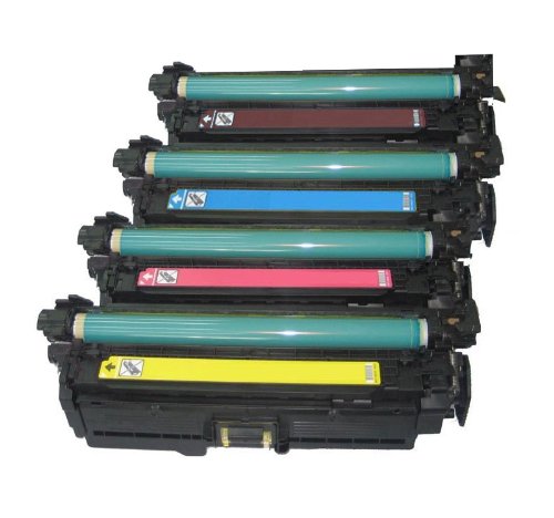 4-Pack HP CE250A CE251A CE252A CE253A Compatible / Remanufactured Black & Color Toner Cartridge Set 1 each of Black, Cyan, Magenta, Yellow for HP CP3520 and CP3530 Printers