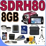 Panasonic SDR-H80 SD & HDD Camcorder w/70x Optical Zoom (Red) BigVALUEInc Accessory Saver 8GB Filter/Lens Bundle