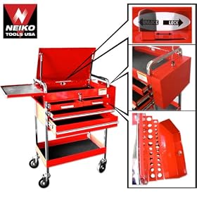 Professional-Grade Rolling 4-Drawer Tool Chest - Service Cart - Chrome Frame by Neiko Tools