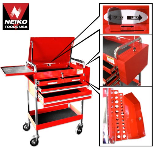 Professional-Grade Rolling 4-Drawer Tool Chest - Service Cart - Chrome Frame