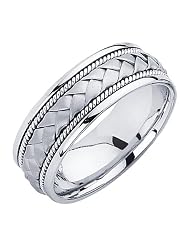 14k White Gold 8mm Braided Rope Comfort Fit Handbraided Designer Wedding Ring... by 