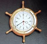 13 1/2 Brass Oak Ship's Wheel Clock
