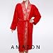 Luxury Hotel / Spa Collection - Red Velour Bathrobe with Jacquard Flowers & Gold Embroidery on the Kimono Collar, 100% Genuine Turkish Cotton, Size: S / M