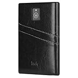 (IMAK) BlackBerry Passport Q30ケース, Blackberry Windermere ビンテージ調合成レザーケース [カード&紙幣収納]カードポケット2枚付きハードバックカバー スリム 軽量 (液晶保護フィルムゲット) (ブラック)
