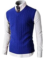H2H Mens Casual Knitted Slim Fit V-neck Vest With Twisted Patterned