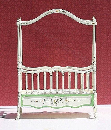Green Handpainted Dollhouse Miniature Canopy Crib