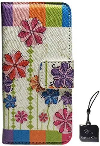 For Iphone 5/5S Case - Castle Cas Flower Series Colorful Design Wallet Flip Type Magnetic PU Leather Case Cover with Mobile Phone Cleaner - Bloom