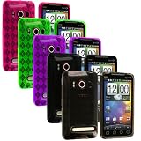 5-in-1 Colorful TPU Rubber Skin Case Cover Accessories for Sprint HTC EVO 4G Cell Phone by Electromaster[random:20]