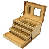 Paylak TS387BR Genuine Brown Leather Jewelry Box with Gold Accent Tabs