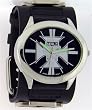 Skull Cross Silver Oval with Cross on Leather Band Trendy Design Round Steel Case Punk Rocker Biker Black Wide Leather Band Wrist Watch