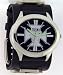 Skull Cross Silver Oval with Cross on Leather Band Trendy Design Round Steel Case Punk Rocker Biker Black Wide Leather Band Wrist Watch