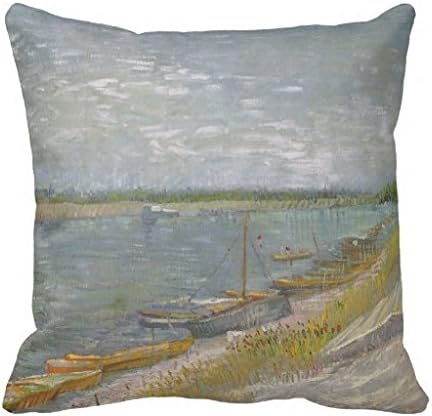 Decorative Throw Pillow Case for Sofa View of a River w Rowing Boats by Vincent Van Gogh Pillows Sham