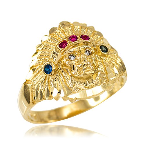 Claddagh GoldPolished 10k Yellow Gold Indian Chief CZ Head Ring (Size 10)