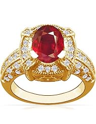 14K Yellow Gold Oval Cut Ruby Ring With Sidestones