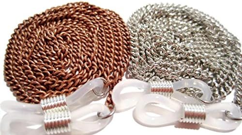 SET OF 2 Chain Eyeglass Holders- Silver and Copper Plated Brass Chain Eyeglass Holders