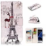 UNEXTATI Galaxy S7 ケース 高品質 PUレザー 手帳型ケース 保護カバー カード収納 液晶保護 防塵 Samsung GalaxyS7 用 Case Cover (P4 ホワイト)