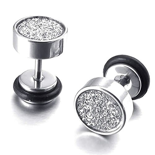 KONOV Mens Stainless Steel Stud Earrings, 8mm, Black