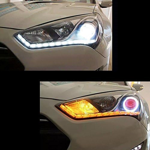 2pc X LED Flexible Tears Strips Flowing Dual Color DRL Crystal White Amber LED Knight Rider Strip Light for Universal Headlight Sequential Turn Signal (White &amp; Amber)