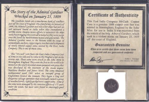 TEN CASH coin from Gardner ship wreck 1808 East India CO.with Certificate & Album