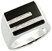 14k White Gold Men's Ring, w/ Fancy Cut Black Onyx Stone & 0.18 Carat Brilliant Cut Diamonds, 1/2" (13mm) wide, size 9.5