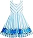Sunny Fashion Girls Dress Striped Rose Print Tulle Blue