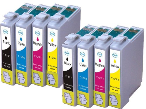 N.T.T.® 10 Stück XL 100% Qualität Druckerpatronen Tintenpatronen Tinte Satz für Epson Stylus kompatibel zu EPSON Stylus SX420W SX425W SX525WD SX620FW Office BX320FW B42WD BX305F BX305FW BX525WD BX625FWD BX305F (4 x T1291 , 2x T1292 , 2x T1293 , 2x T1294) MIT CHIP! –> 2 x komplette Sätze + 2 Schwarz geschenkt ! <— **SPARSET**