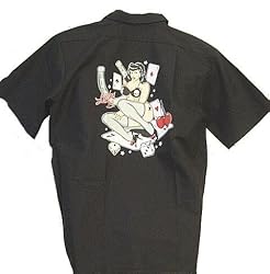 Lucky 13 Exclusive to Tattoo Apparel Mens Lucky Poker Girl Vegas Shirt, Mens Button Front Shirt. EXCLUSIVE shirt by Lucky 13 Medium