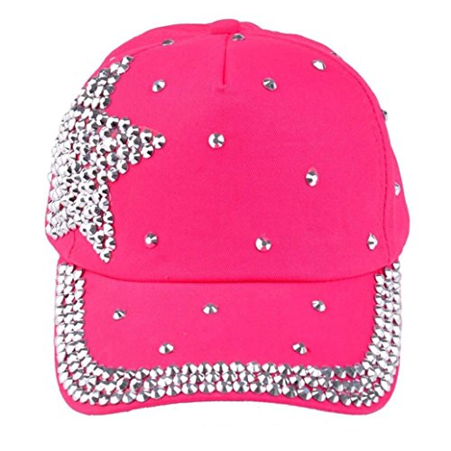 Fullkang Boy Girls Bling Rhinestone Star Shaped Baseball Cap Snapback Hat (Hpt Pink)