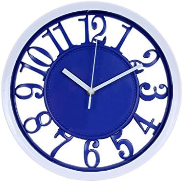 Blu Monaco Modern Round White Navy Blue Unique Home Kitchen/Living Room Wall Clock 11 inches - Navy and White Details - Unique, Modern, Contemporary Home Design Piece - Beautiful One of a Kind Clock