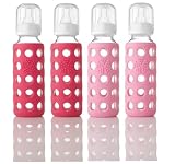 Lifefactory BPA-Free Glass Baby Bottle-4 Pack (9 oz.- Raspberry and Pink)
