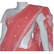 Indian Sari Cotton Chikan Embroidery Salmon (chsari109)