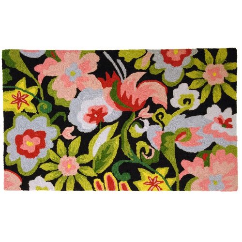 Homefires Accents Watercolor Flowers on Black Indoor Rug, 22-Inch by 34-Inch