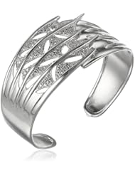 Platinum Plated Sterling Silver Textured Diamond-Accent Wide Cuff Bracelet